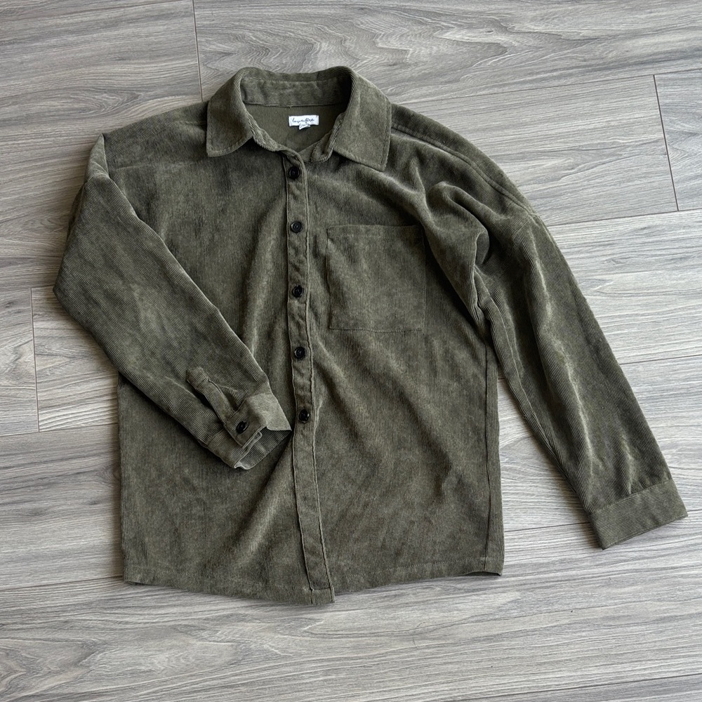 love, Fire Olive Green Button-Up Shirt